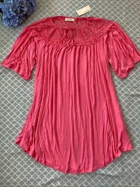 A La Tzarina Pink Lace Yoke Tunic Dress M NWT